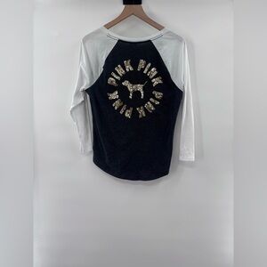 PINK Victoria's Secret Black and White Women’s Long Sleeve Baseball Tee T Large